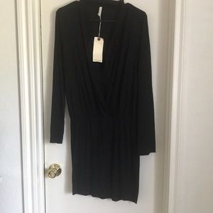 Black low cut long-sleeve dress